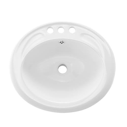 VEVOR Halbeinbauwaschbecken Handwaschbecken 485 x 425 mm ovales Aufsatzwaschbecken mit Überlauf & 3 Wasserhahnlöchern, modernes Einbauwaschbecken für kleine Räume Küchen Badezimmer Weiß