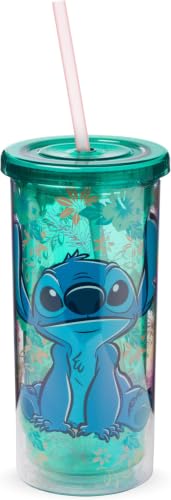 Image of Silver Buffalo Disney Lilo and Stitch Tropical Pattern Plastic Tall Cold Cup with Lid and Straw, 20 Ounces (Pack of 12)