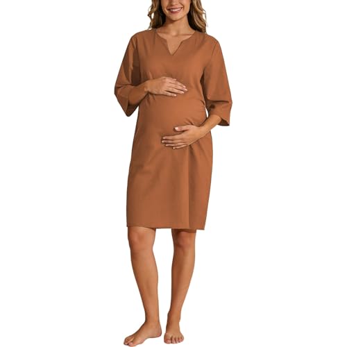 Robe de maternité d'été unie à manches 3/4 avec ceinture pour femme enceinte