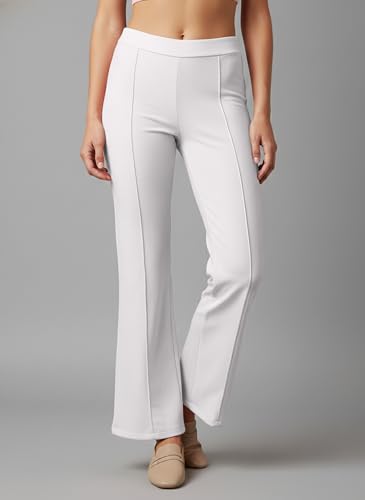Image of Mehrang Cotton Blend Bootcut Parallel Trouser Pants for Women Regular Fit, Bellbottom Straight Pants for Womens
