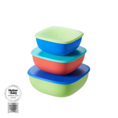 Nuby Good Square Meal Nesting Storage Pots - Durable | Dishwasher Safe | Self-Feeding (Pack of 3)
