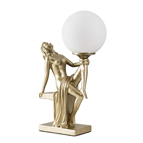 MiniSun Matt Gold Art Deco Table Lamp with a White Opal Glass Globe Shade - Complete with a 4w LED Golfball Bulb [3000K Warm White]