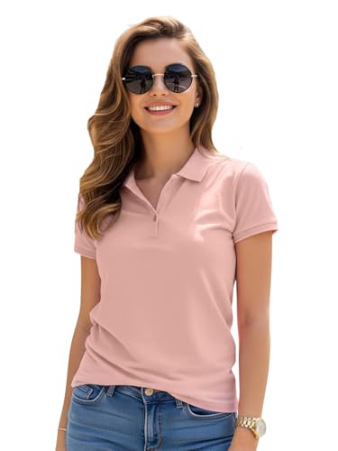 Image of JUNEBERRY Pure Cotton Regular Fit Plain Solid Classic Polo Collar Half Sleeve T-Shirt for Women (Colors: Olive, Maroon, Navy, Black, Green & Orange)