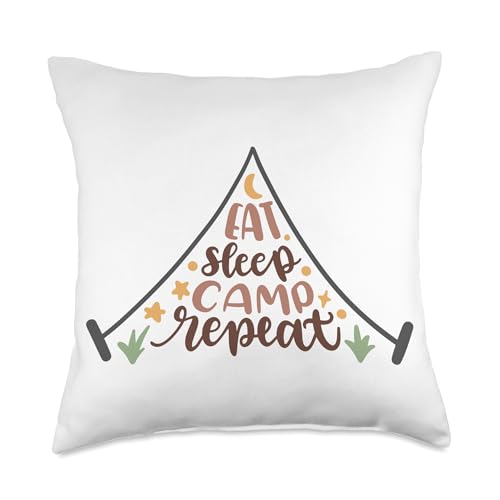 Eat Sleep Camp Repeat Throw Pillow