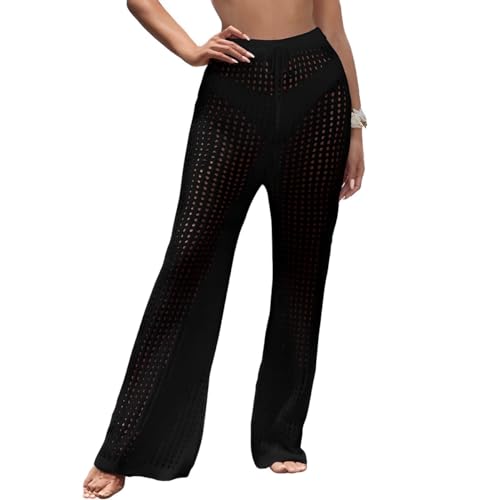 Calça Feminina Tricot Pantalona Saída de Praia Elegante Estilosa Cintura Ajustável Moda Verão Confor