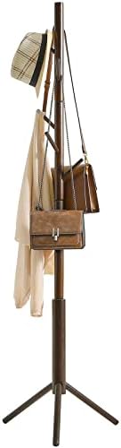 YMYNY ポールハンガー 木製 コートハンガー ハンガーハンガースタンド 8つフック 組み立て簡単 帽子 キャリーバッグ 衣服 リビング 寝室 高さ175cm ゴムウッド 茶色 JPHCR001H