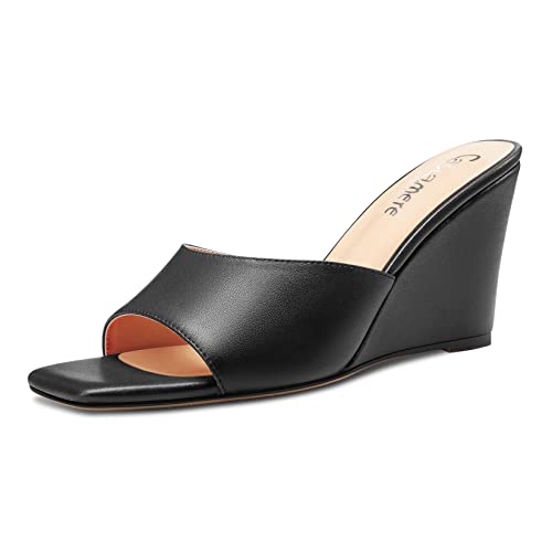Castamere Women Mid Wedge Heel Open Toe Slip-on Mules Shoes Sandals Casual Party 8 CM Heels Black 3 UK