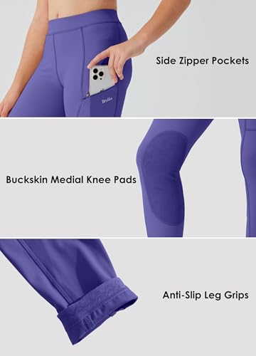 Image of Willit Girls Horse Riding Pants Tights Kids Equestrian Breeches Knee-Patch Youth Schooling Tights Zipper Pockets