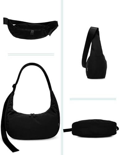 Image of Iioscre Medium Nylon Crossbody Crescent Bag for Women Men, 2 Zippers Crossbody Hobo Bag with Adjustable Strap & Inner Pockets