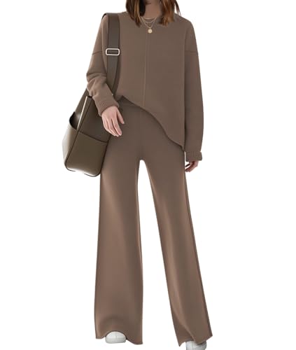 Consejos para Comprar Pantalones Dama los mejores 10. 50 VIOPY Conjunto de Punto Tejido Mujer de Dos Piezas Invierno Casuales Set de Sueter y Pantalon Dama Elegante (Café, CH)