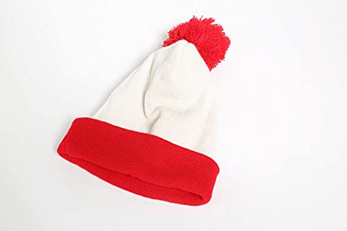 Sslr-Adult-Halloween-Beanie-Hat-Christmas Beanie Hat Red White Knitted Pompom Cuff (One Size, 3Pcs-White Red) #TOP3