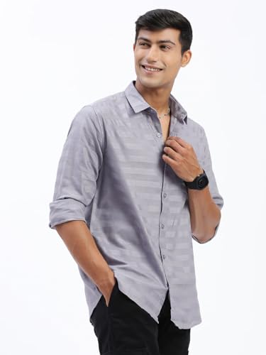 Image of SHOWOFFFF Men Solid Casual Shirt | Spread Collar Full Sleeves Cotton Shirt for Mens | Slim Fit Regular Length Shirt for Men's