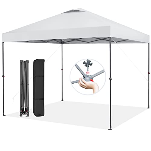 Image of Tangkula 10x10 Ft Pop Up Canopy, Easy Set-up Instant Tent with Center Lock, Carry Bag, Rotatable Feet, 8 Stakes, 4 Ropes, Outdoor Canopy Tent for Beach, Camp, Patio, Market (White)