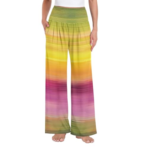 Pantalon palazzo extensible dégradé coloré à taille haute
