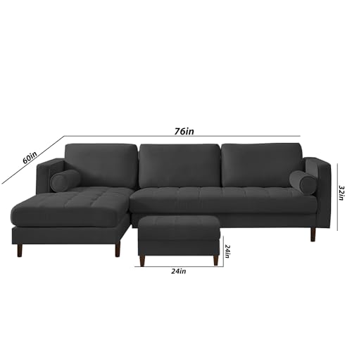 Image of Lezra LHS 4 Seater L Shape Sofa Set with Center Table for Living Room (Black Fabric) Premium Fabric Sofa