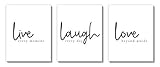 Brooke & Vine Inspirational Farmhouse Wall Decor Art Prints on Cardstock (UNFRAMED 8 x 10 Set of 3) Women Teen Girl - Family Room Kitchen Dining Room for Home, Office, Bedroom, Dorm (Live Love Laugh)