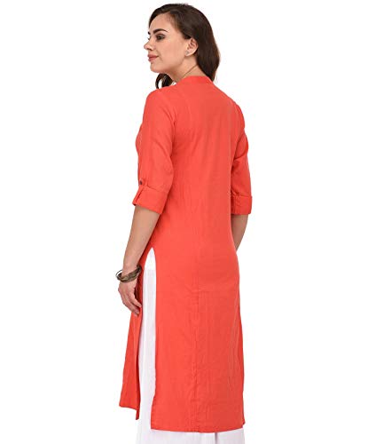 Image of Pistaa's Women's Cotton Relaxed Fit Straight Solid Kurta With Two Patch Pockets