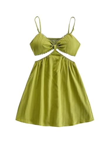 Image of OYOANGLE Women's Cut Out Smocked Sundress Backless Ruffle A Line Cami Dress Flowy Mini Dress