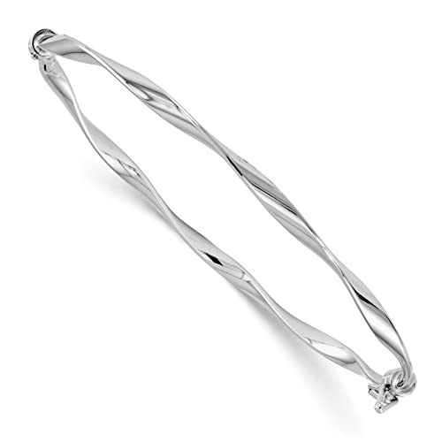 IceCarats 14K Solid White Gold Twisted Hinged Bangle Bracelet