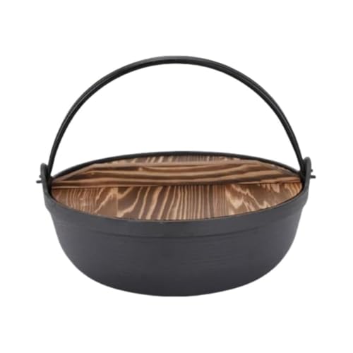 Aoyhome鉄鍋 IH対応土鍋 木蓋付き 2-3人用ガス火 寄せ鍋 鉄分補給 おもてなしグルメほっかほかの鉄鍋屋外鋳鉄キャンプピクニックすき焼きコーティングされていない家庭用ピクニック吊り下げ厚く (19cm) (25cm)