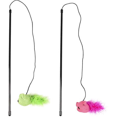 Flamingo giochi per gatti – canna da gioco per gatti Vera 46cm, PVC con topino in tessuto e piume – Nessuna scelta di colore possibile