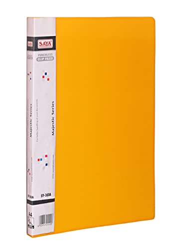 Image of Saya Report File Folder - A4 Size | Professional Presentation Folder with Chrome Lever Clip, Inside Pocket, and Punchless Design | 2-Pack for School, Work, and Home Organization (A4, Yellow)