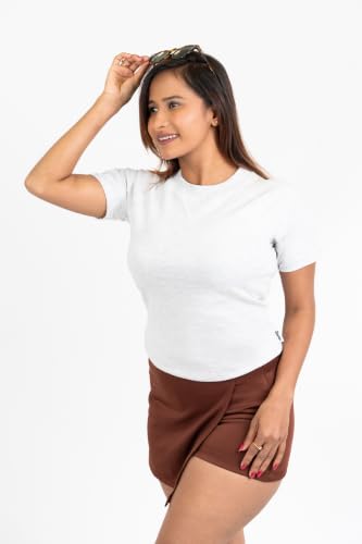 Image of Women French Terry Raglan Crew Neck | 100% Cotton Stylish Casual Comfortable Regular Fit Solid Half Sleeves Round Neck T-Shirt for Women