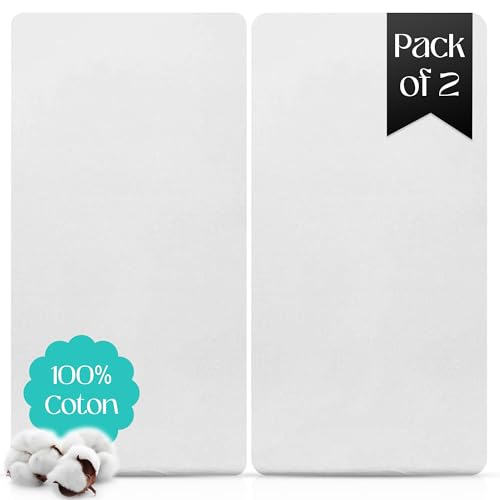 Sasma Home - Pack of 2 -100% Jersey Cotton Crib Next2Me Fitted Sheets - Next2Me Compatible Crib Fitted Sheet (50x85cm) Pack of 2 White