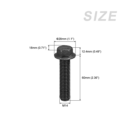 Image of METALLIXITY Flanged Hex Head Bolts (M14x60mm) 2pcs, Hexagon Serrated Flange Bolt Fully Thread Screw - for House Construction Hardware Fasteners