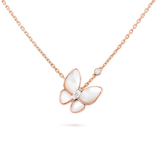 Collier papillon avec zirconias, argent 925 plaqué or rose, design élégant, 12.0 Milimetros, Or jaune, Diamant