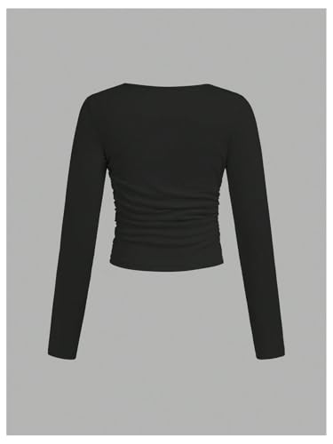 SOLY HUX Girl's 3 Piece T Shirt Crew Neck Long Sleeve Ruched Crop Tops Slim Fit Solid Basic Tee4