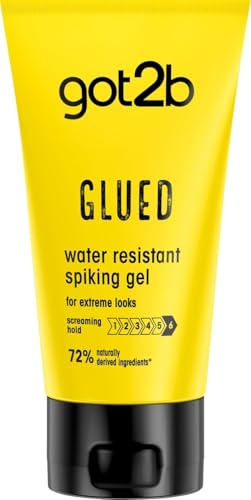 got2b Glued Water Resistant Spiking Gel 150 ml, Glued Spiking Gel for up to 72h Ultra Strong Hold, Water & Sweatproof, For Extreme Hairstyles, Vegan* Formula