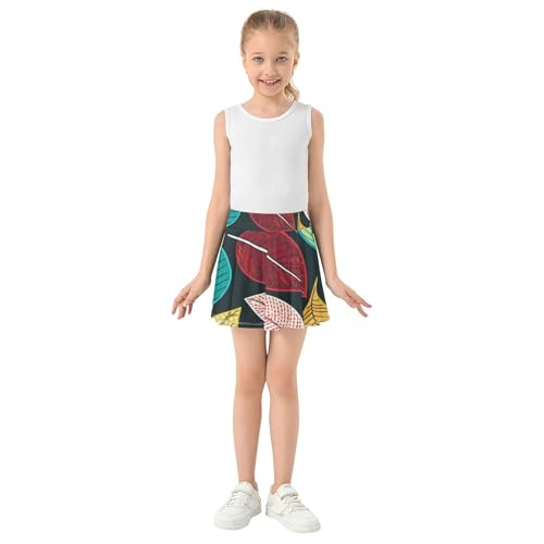 Joisal Girls' Shorts Athletic Skorts Skirts with Shorts Neon Little Girl Colorful Leaves 3t3