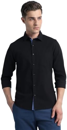 Dennis Lingo Men Cotton Solid Slim Fit Casual Shirts