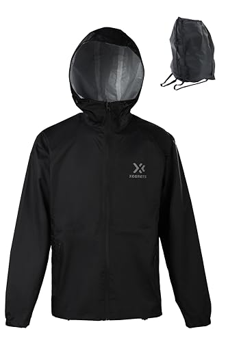 Men's backpack jacket Packable Waterproof Lightweight Raincoat Windbreaker Running Cycling Hiking Golf Travel BLACK