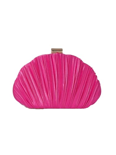 QWINEE Womens Shell Shaped Clutch Purse Ruched Mini Crossbody Bag Elegant Evening Handbag with Chain Strap Hot Pink One Size