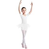  Doomiva Justaucorps Danse Ballet Enfant Fille Tutu Robe Fille Princesse Manches Courtes Léotard Ballet Tulle Vêtement Danse Classique Fille Ado Dancewear 2-14 Ans Blanc 12-14 Ans