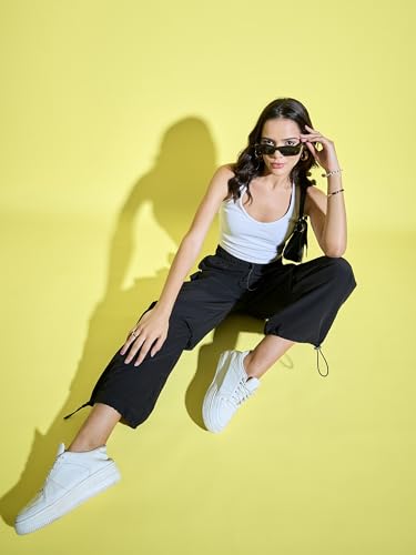 Image of Buynewtrend Women Loose Fit Parachute Trousers | High Waist Cargo Trouser Pant