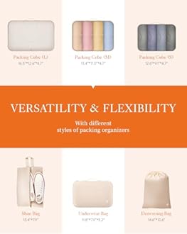 HOTOR Packing Cubes for Suitcases - 6 Pieces, Light Packing Cubes for Travel, Premium Suitcase Organizer Bags Set, Space-Saving Luggage Organizers, Water-Resistant Travel Essentials, Beige