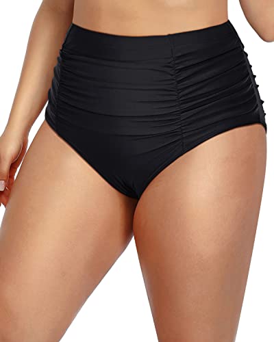 Daci Women Plus Size Black High Waisted Swimsuit Bottom Ruched Tummy Control Bikini Bottom Shirred Retro Swim Shorts Tankini Briefs 14W #TOP3