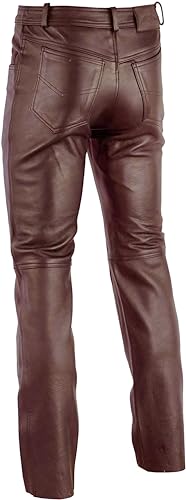 Men's Fashion Genuine Cowhide Biker Bomber Cowboy Leather Pants3