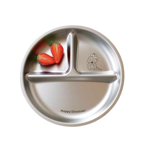 Image of Basil Stainless Steel Plate for Kids - Kids Plates for Food with 3 Compartments - Dinner Plates for Baby - Unbreakable Dinner Plates - Ideal for Birthday, Return Gifting - BPA-Free - Wheel Dino Plate