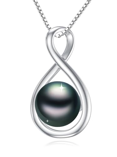 9MM Tahitian Black Pearl Infinity Pendant Necklace Pearl Jewelry-Wedding Birthday Anniversary Valentines Day Christmas Mothers Day Gifts for Women Wife Mom Girlfriend Her