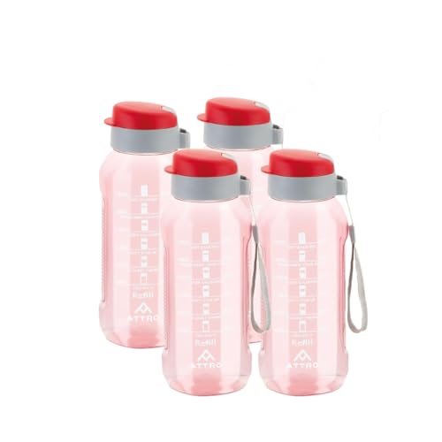 Image of ATTRO Ultra Pro Motivational 1-Liter BPA-Free Water Bottle with Leak-Proof Flip-Top Cap, Nylon Strap and Stylish Color for Daily Hydration Set of 4-Red