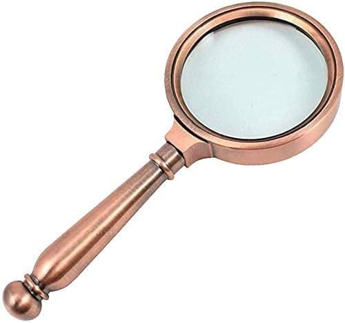 Loupe artisanale en métal et bronze doré avec verre optique à fort grossissement 5X