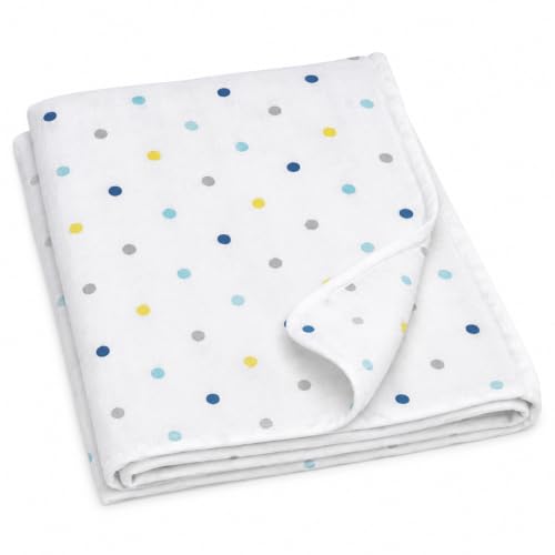 Image of 100% Cotton Muslin Baby Swaddle & Bath Towel, 120 x 120 cm (47 x 47 Inches), Soft & Breathable Newborn Baby Swaddle Wrap, Lightweight Cotton Baby Blanket, 0-18 Months, Multi Dot, Set of 1