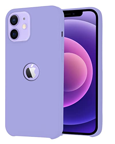 Image of VONZEE Microfiber Logo Cut Compatible for iPhone 12 Mini Case Liquid Silicone Cases Non-Slip Full Body 4 Layer Protectives Shockproof Back with High Raised Camera Lips Lavender