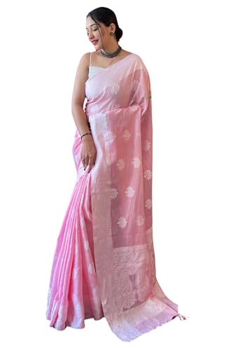 Image of SGF11 Women's Soft Cotton Linen Silk Saree With Blouse Piece