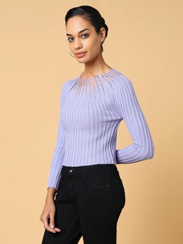 Image of ICW Women Knitted Rhinestone Embellised Daimond Studded Mesh Round Neck Long Sleeve Crop Top T-Shirt 206