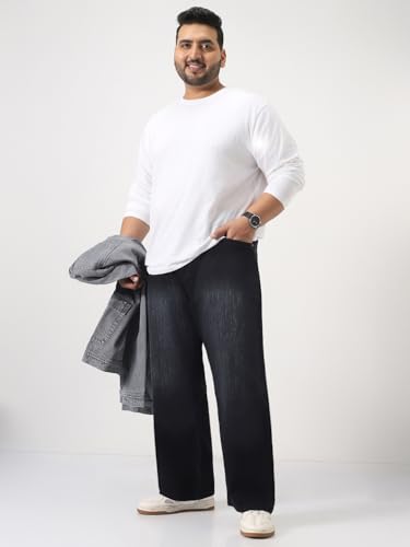 Image of Urbano Plus Men's Loose Baggy Fit Washed Denim Jeans Non-Stretchable